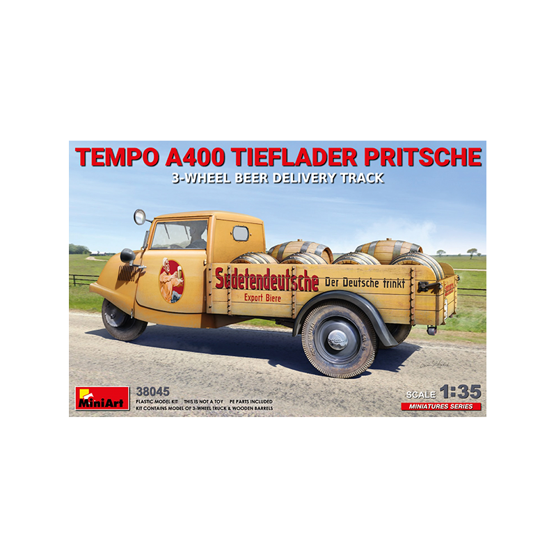 Miniart Vehicle Tempo A400 Tieflader Pritsche 3-Wheel Beer Truck 1/35